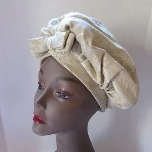 SALE Vintage 1960 Era Pouf Turban Hat Gold Brocade Vintage Hat 1960 Era Pouf Turban Gold Brocade Mid Century  main image 2
